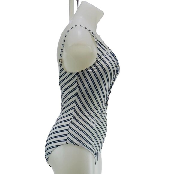 BLEU ROD BEATTIE Women's Swimsuit 1 Pc Nylon Striped Blue White Open Back Size 4 - Picture 4 of 10